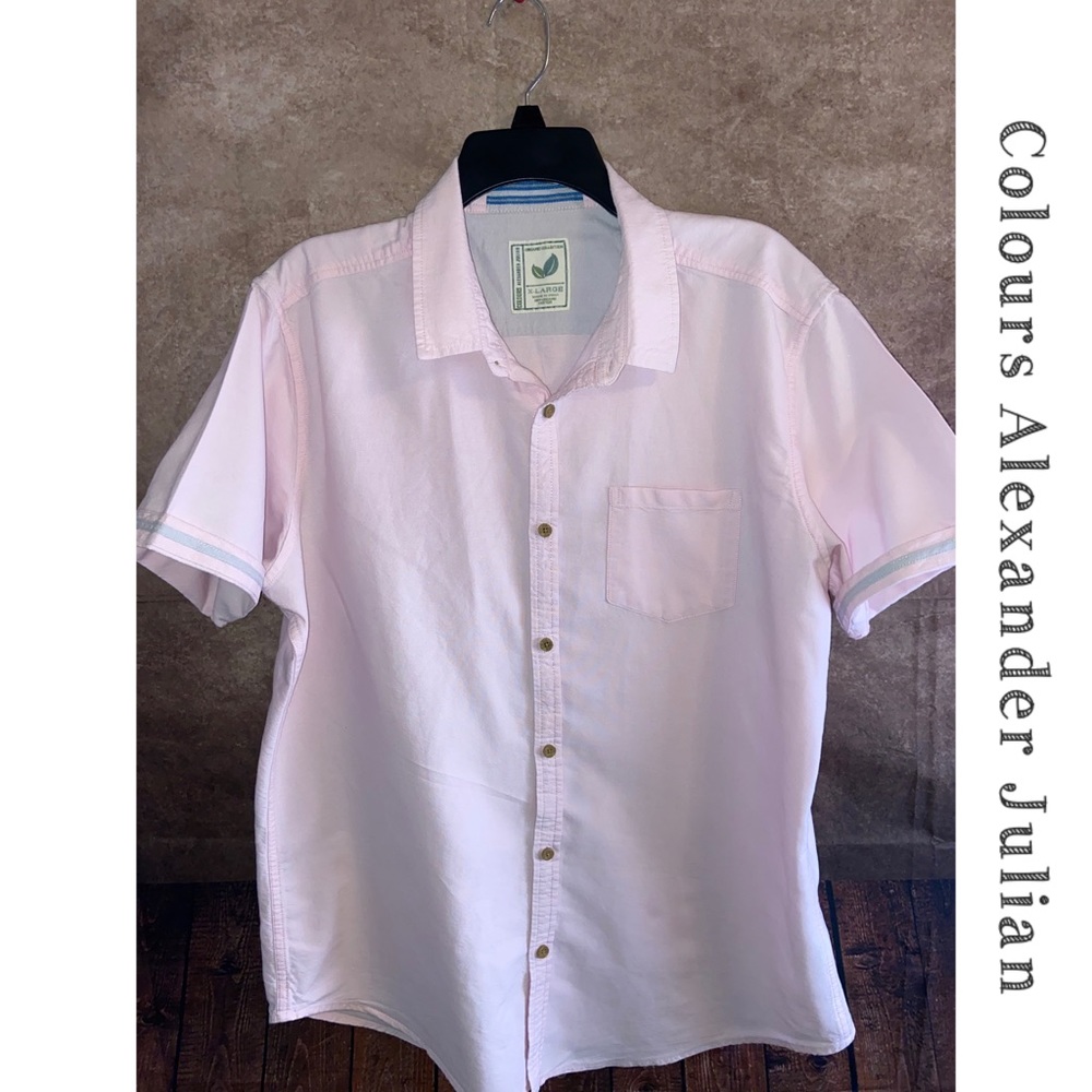 COLOURS by ALEXANDER JULIAN 100% Organic Cotton S/S Button Up Shirt in Pink-XL
